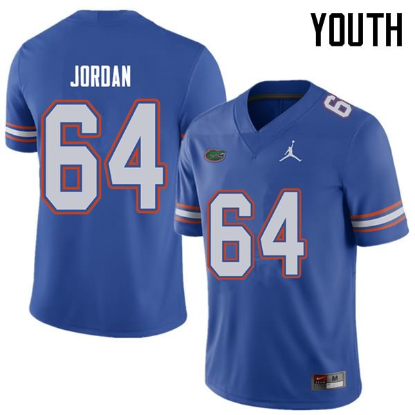 Youth NCAA Florida Gators Tyler Jordan #64 Stitched Authentic Jordan Brand Royal College Football Jersey FOW0465ND